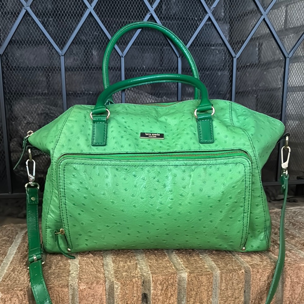 Kate Spade Emerald Green Leather Ostrich Embossed Satchel